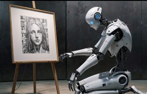 Un robot humanoide crea una obra de arte y la subastan en criptomonedas