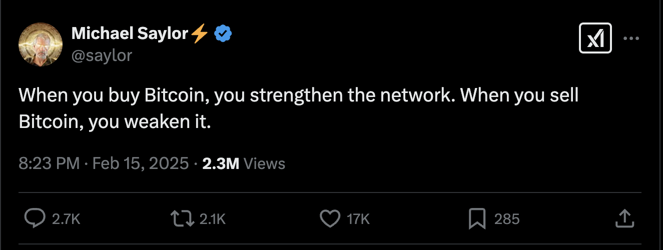 Post de Michael Saylor sobre BTC