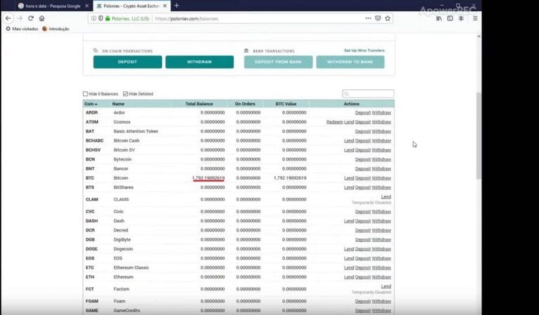 Atlas divulga vídeo com saldo em algumas exchanges