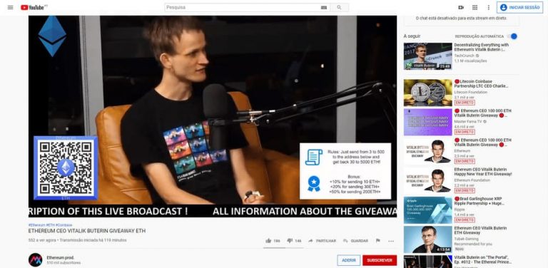 Para o golpe em questão, vídeos envolvendo Vitalik Buterin eram exibidos