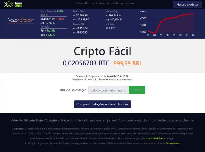 No exemplo acima, foi usada a descrição "Cripto Fácil", sendo possível alterá-la no momento do registro