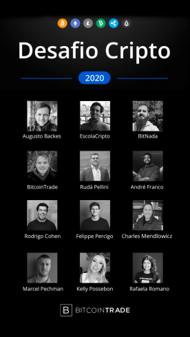 os 12 especialistas do desafio participarão da live que será realizada às 19h no Instagram da BitcoinTrade.