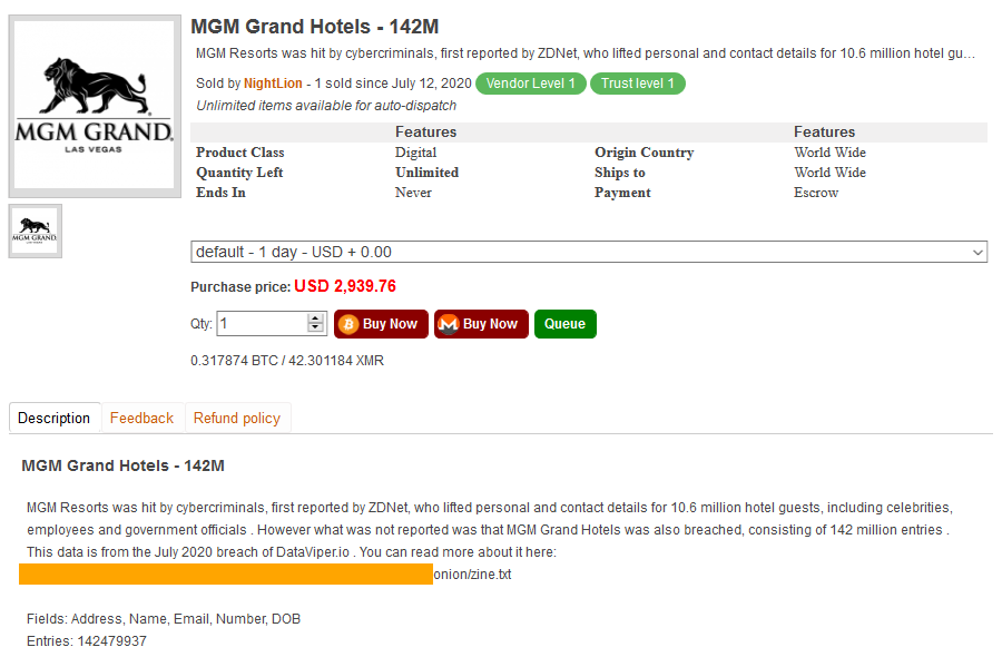 Dados MGM Grand Hotels