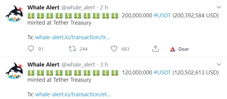 Whale Alert sobre o USDT