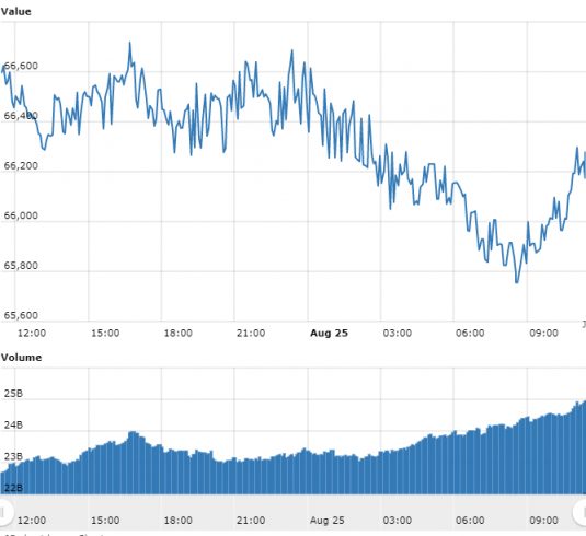 Gráfico com as variações de preço do BTC nas últimas 24 horas