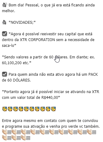 XTR reduz valor para ativação