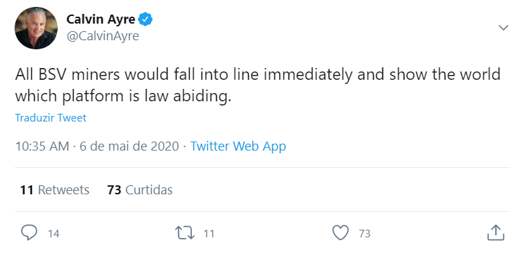 Calvin Ayre sobre o BSV e a lei