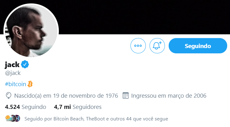 Perfil de Jack Dorsey no Twitter