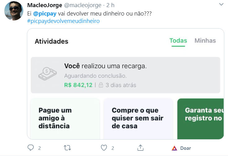 Usuário reclama do PicPay