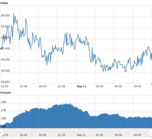 Gráfico com as variações de preço do BTC nas últimas 24 horas.