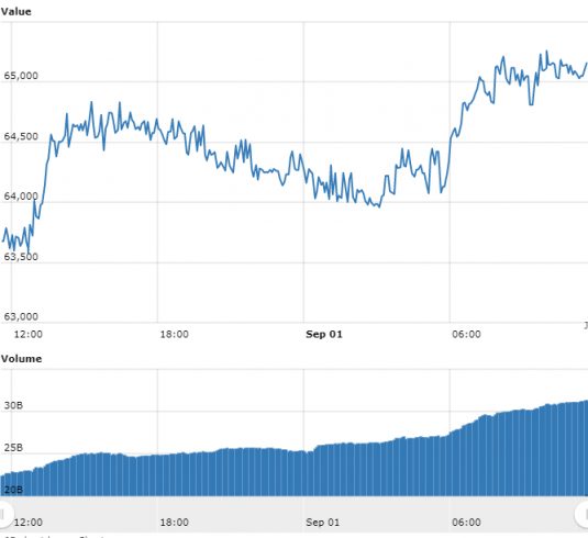 Gráfico com as variações de preço do BTC nas últimas 24 horas