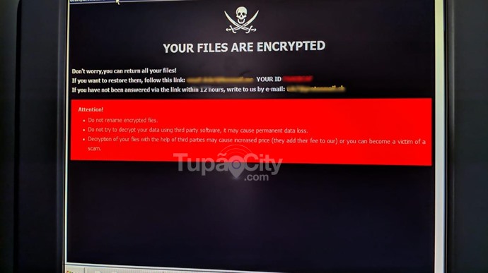Hackers demandam "resgate". Fonte: Tupã City
