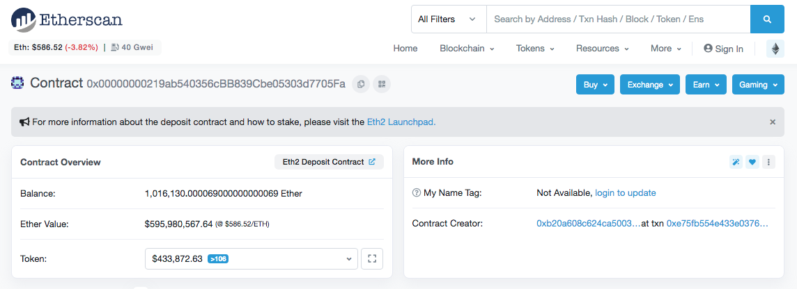 Quantidade de Ethers deixados no contrato do ETH 2.0.