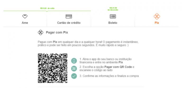 Não há desconto ou cashback com PIX