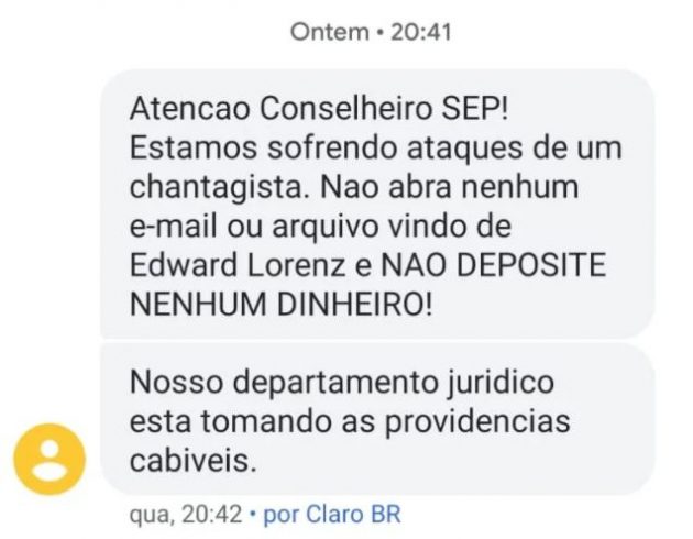 SMS enviado aos conselheiros do Palmeiras