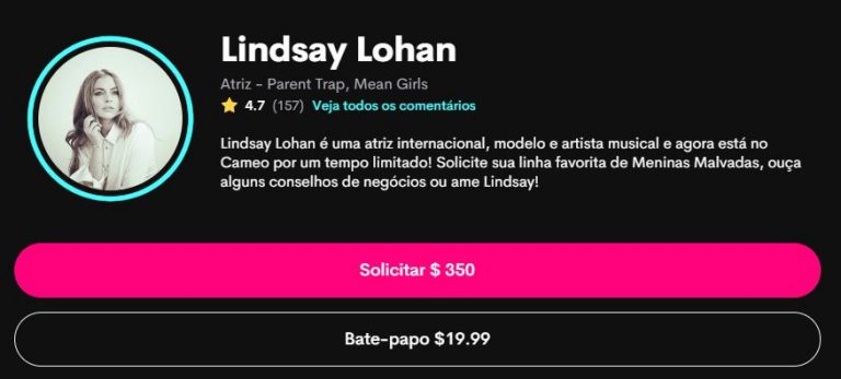 No site Cameo é possível pagar R$ 1.800 por um video personalizado de Lohan