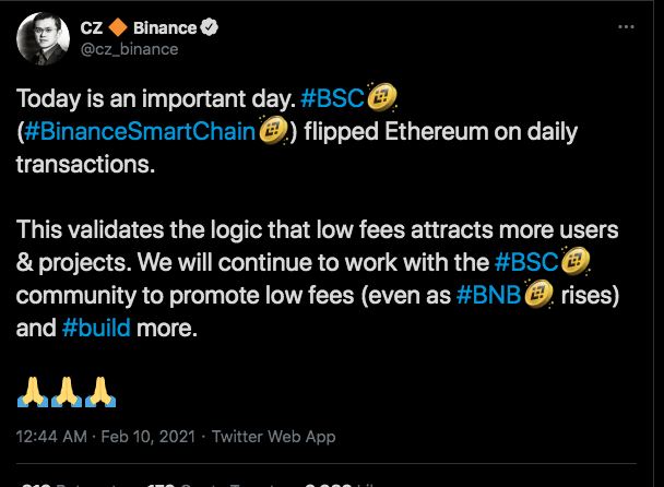 CEO da Binance comemora número de transações recorde