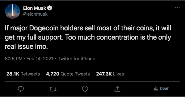 Musk pede que investidores vendam suas DOGE