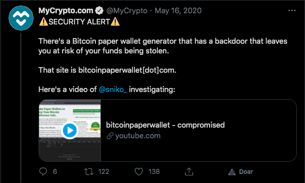 Falha pode afetar outras carteiras. MyCrypto.com