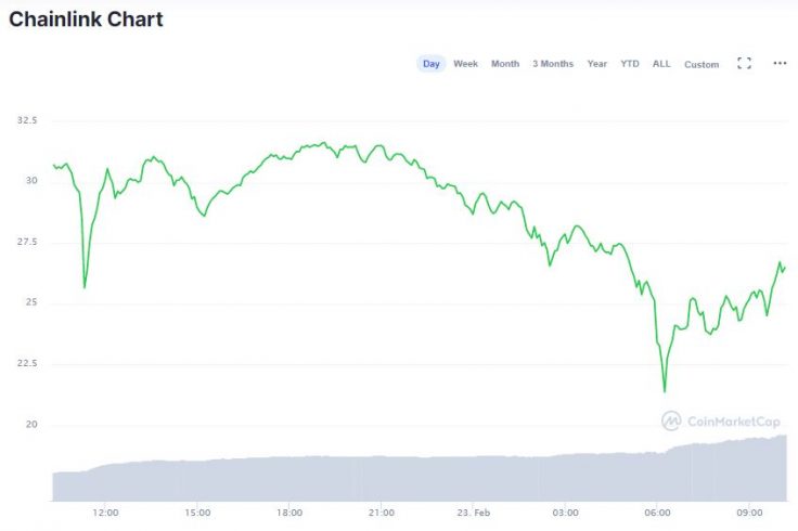 Gráfico de LINK nas últimas 24 horas. Fonte: CoinMarketCap