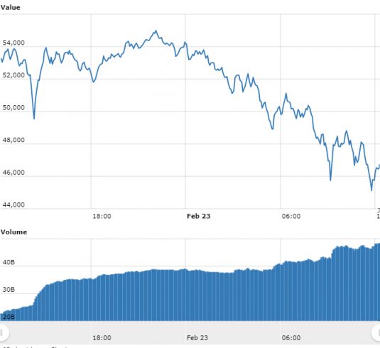Gráfico com as variações de preço do Bitcoin nas últimas 24 horas. Fonte: WorldCoinIndex