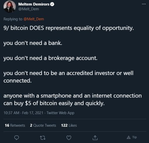 Meltem Demirors defende o Bitcoin. Fonte: Meltem Demirors/Twitter