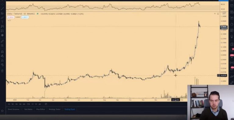 Gráfico com a variação de preço do CHZ. Fonte: Michaël van de Poppe/YouTube