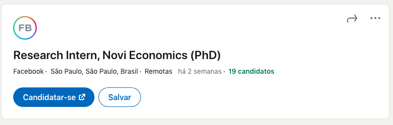 Facebook anuncia contratação para a Novi. Fonte: perfil de vagas do Facebook/LinkedIn.