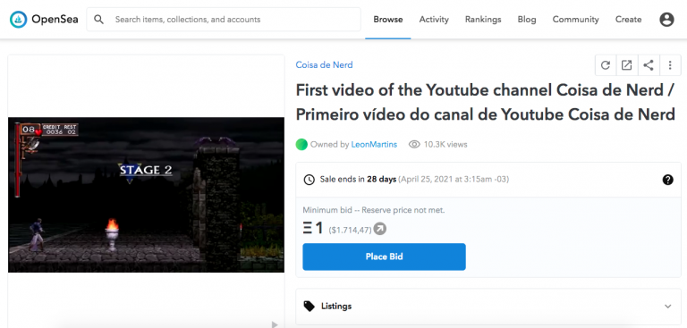 Canal Coisa de Nerd transforma primeiro vídeo em NFT e coloca para venda