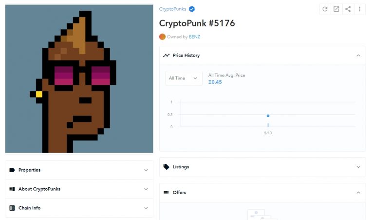 CryptoPunk sendo leiloado na plataforma OpenSea