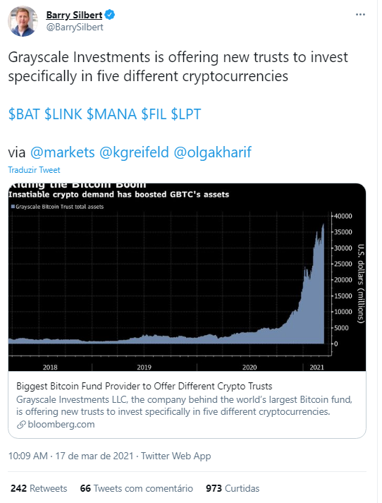 Barry Silbert anuncia novos fundos de investimento. Fonte: Barry Silbert/Twitter