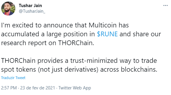 Sócio-gestor da Multicoin relata crescimento da empresa. Fonte: Tushar Jain/Twitter Sócio-gestor da Multicoin relata crescimento da empresa. Fonte: Tushar Jain/Twitter