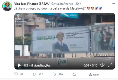 Outdoor em Maceió promove REAU. Fonte: Vira-lata Finance/Twitter