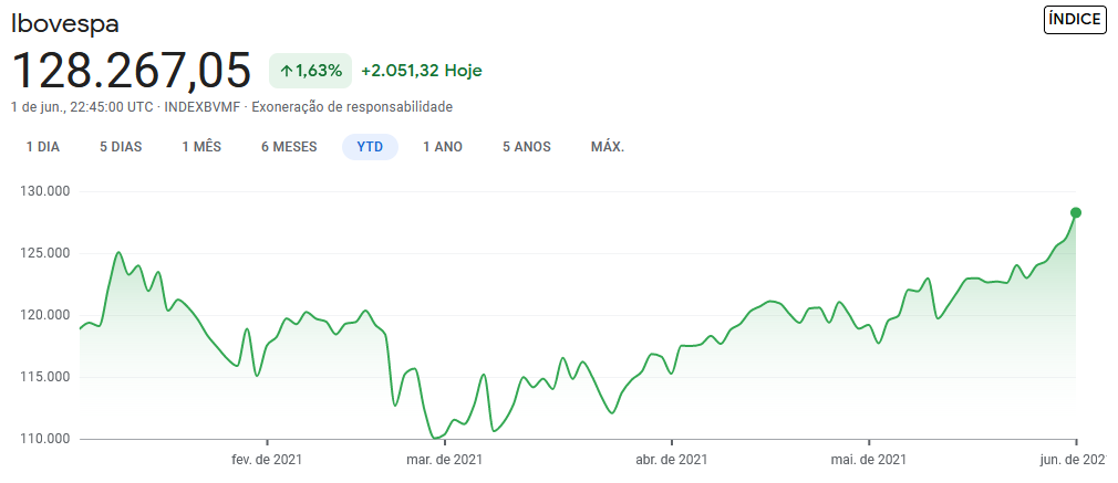 Ibovespa em 2021 (Fonte: Google Finance).