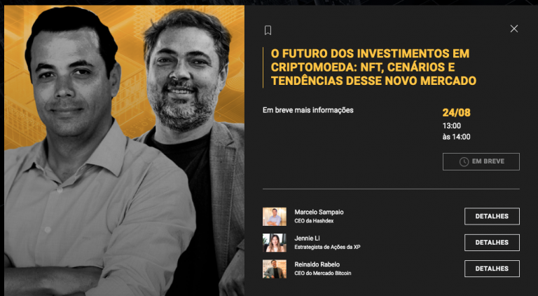 CEOs da Hashdex e Mercado Bitcoin realizarão painel em conjunto. Fonte: XP.