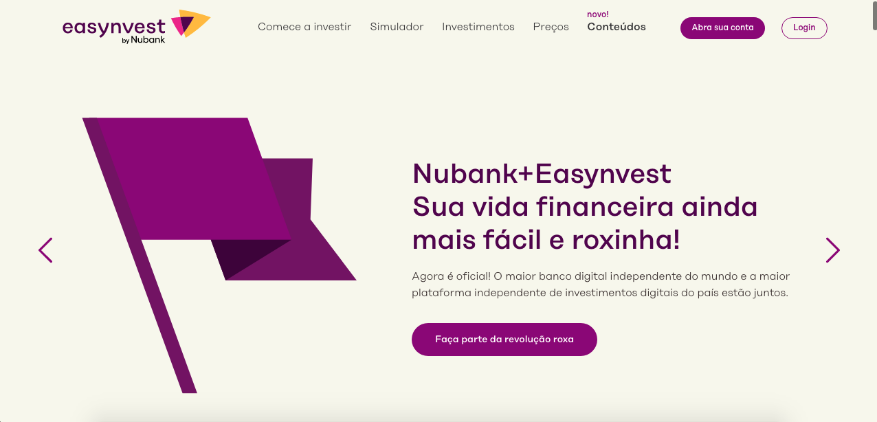 Corretora mudou seu nome após compra do Nubank. Fonte: Easynvest.