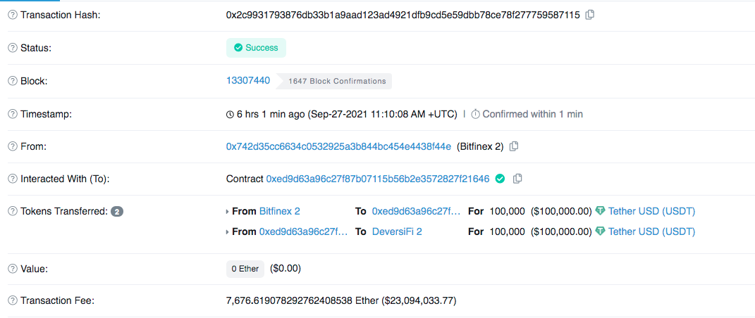 Transação custou mais de 7,6 mil Ether (ETH). Fonte Etherscan.