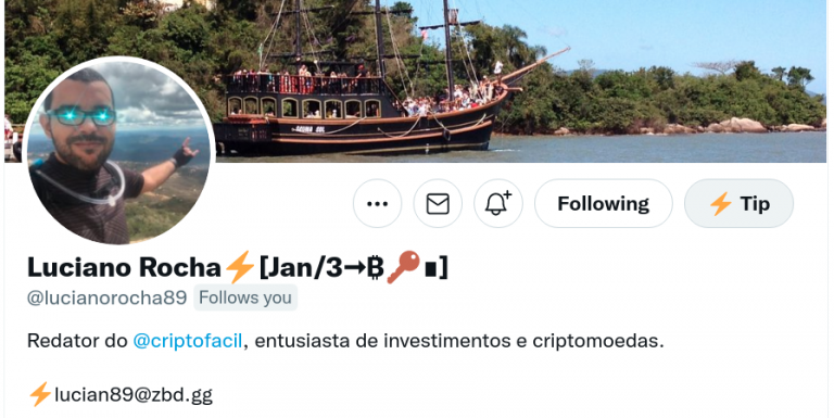 Perfil no Twitter com a função de gorjeta ativada.