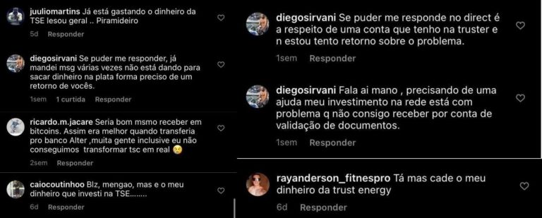 Reclamações de clientes no Instagram de Patrick.