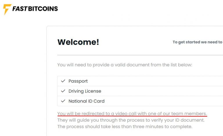 Tela de identificação de identidade. Fonte: FastBitcoins.