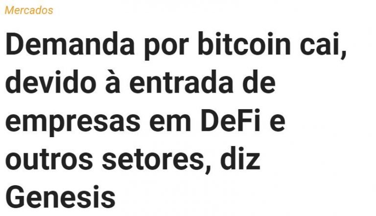 Reportagem diz que a demanda por bitcoin está caindo devido à entrada de empresas em criptomoedas DeFi e outros setores. Imagem: Money Times