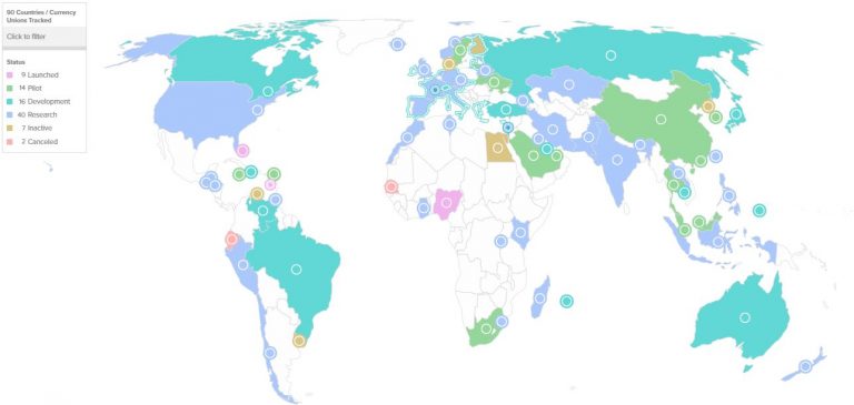 Mapa de adoção global de CBDCs.