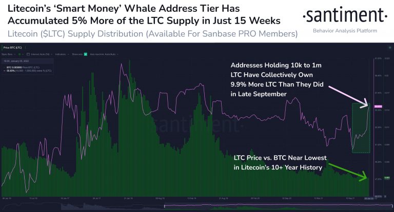 Grandes investidores apostam na alta do LTC. Fonte: Santiment.