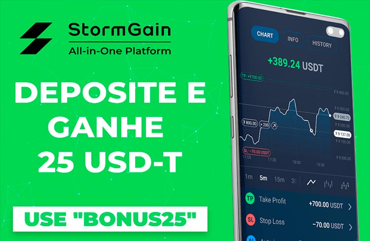 Airdrop de US$ 25 USDT na StormGain para todos os novos usuários que depositam US$ 100 USDT ou mais em sua conta