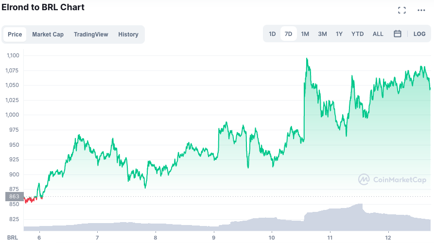 EGLD se recupera após forte queda nos últimos meses. Fonte: CoinMarketCap.