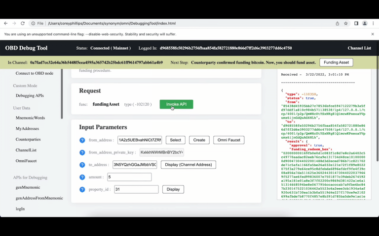 Sent five USDT through LN.  Source: Corey Phillips/YouTube.