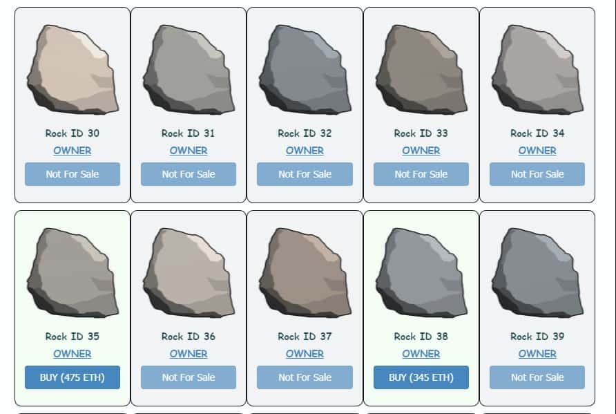 NFTs da coleção Ether Rocks. Fonte: site oficial.