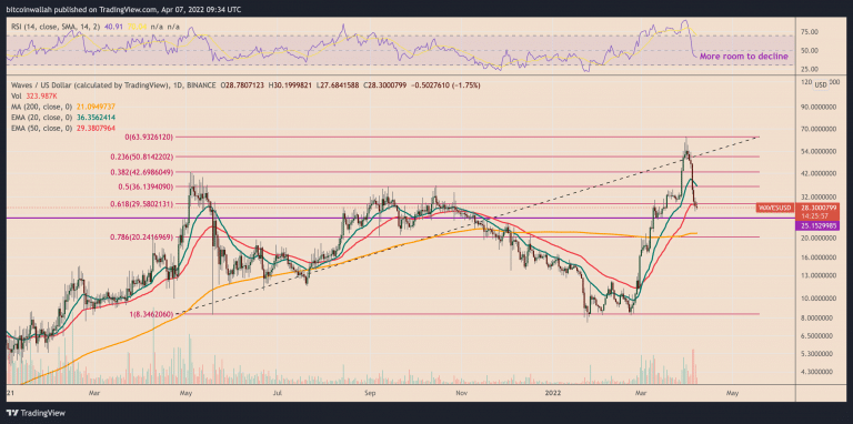 Análise de níveis de preço da WAVES. Fonte: Yashu Gola/TradingView.