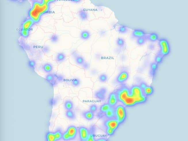 Mapa de aceitação de criptomoedas. Fonte: CoinMap