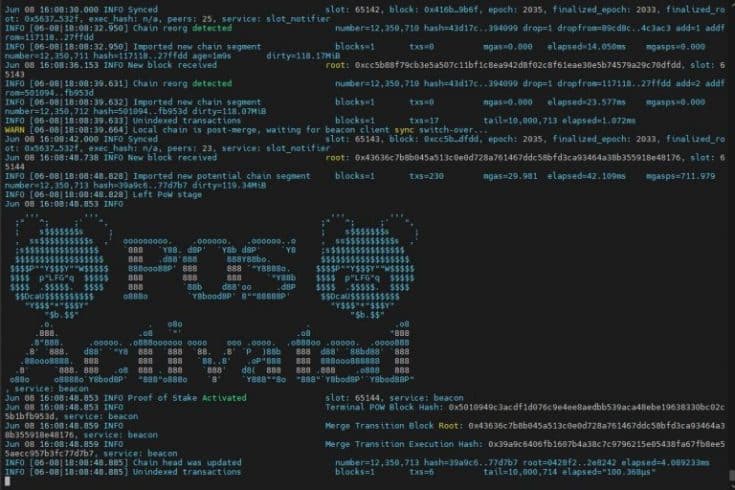 Moment of implementation of the PoS algorithm on Ethereum.  Source: presentation.